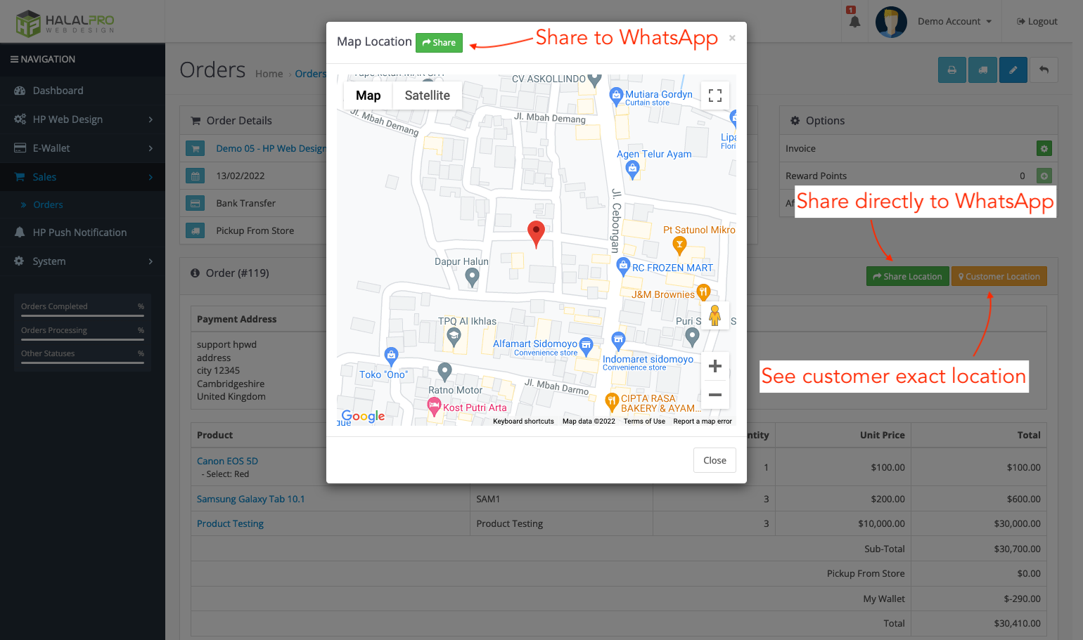 see customer map location on opencart order info